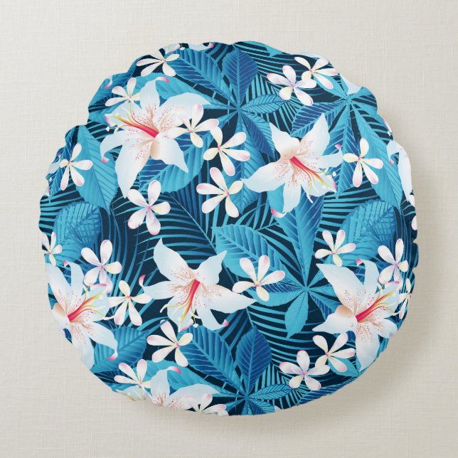 Tropisch Hibiscus Floral Pattern 2 Rond Kussen (Voorkant)