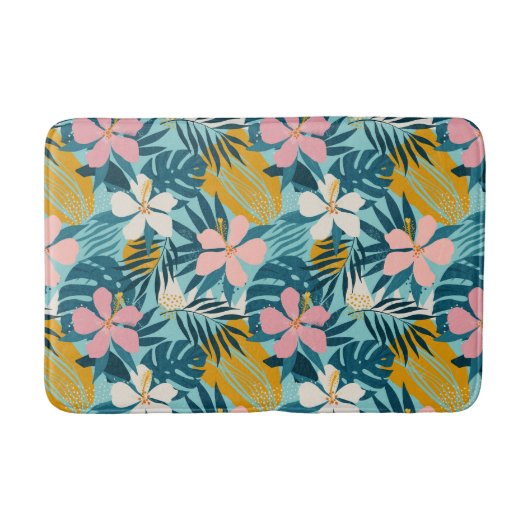 Tropisch Hibiscus Floral Pattern Badmat (Voorkant)