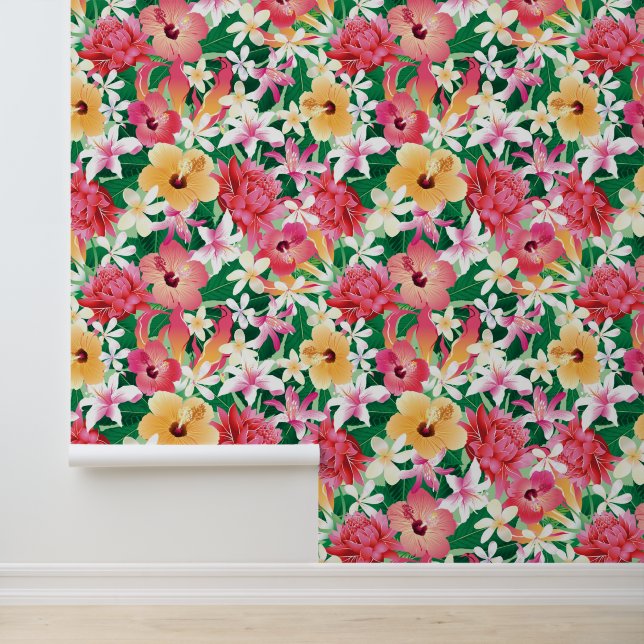Tropisch Hibiscus Floral Pattern Behang (Applicatie)