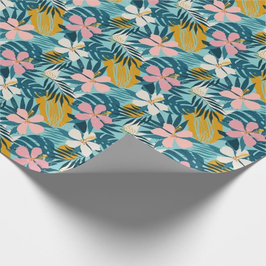 Tropisch Hibiscus Floral Pattern Cadeaupapier (Hoek)