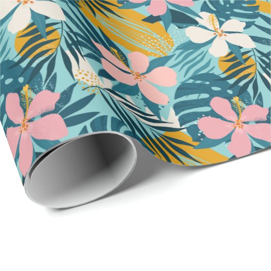 Tropisch Hibiscus Floral Pattern Cadeaupapier (Rol Hoek)