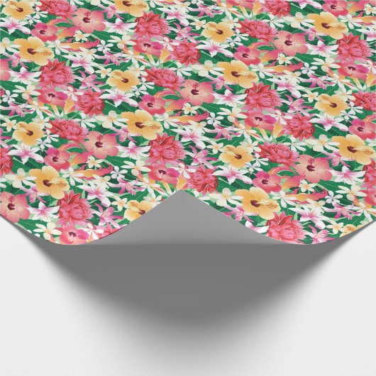 Tropisch Hibiscus Floral Pattern Cadeaupapier (Hoek)