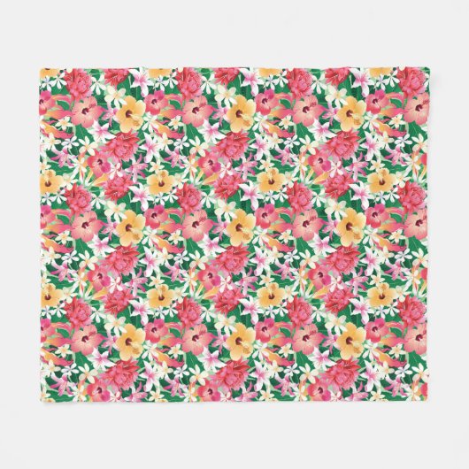 Tropisch Hibiscus Floral Pattern Fleece Deken (Voorkant (Horizontaal))