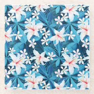 Tropisch Hibiscus Floral Pattern Glazen Onderzetter
