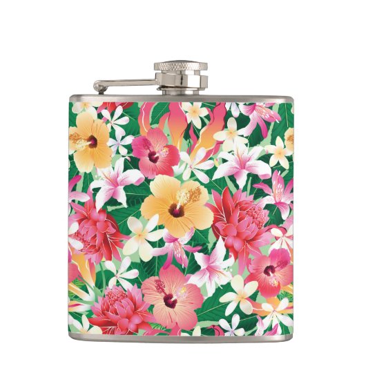 Tropisch Hibiscus Floral Pattern Heupfles (Voorkant)