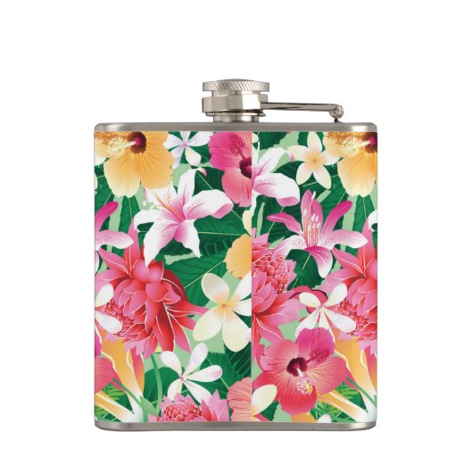 Tropisch Hibiscus Floral Pattern Heupfles (Achterkant)