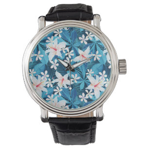 Tropisch Hibiscus Floral Pattern Horloge