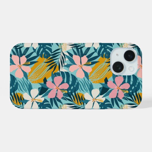 Tropisch Hibiscus Floral Pattern iPhone 15 Case (Achterkant horizontaal)