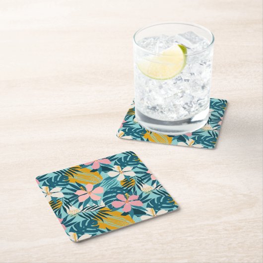 Tropisch Hibiscus Floral Pattern Kartonnen Onderzetters (Insitu)