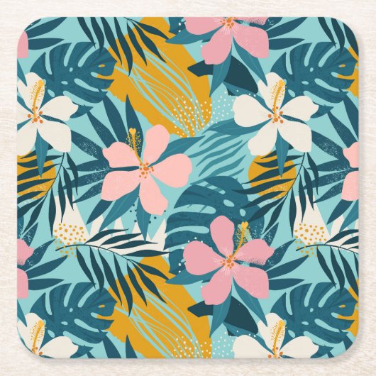 Tropisch Hibiscus Floral Pattern Kartonnen Onderzetters (Voorkant)
