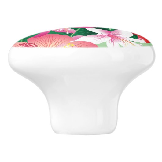Tropisch Hibiscus Floral Pattern Keramische Knop (Zijkant)