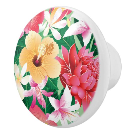 Tropisch Hibiscus Floral Pattern Keramische Knop (Rechts)