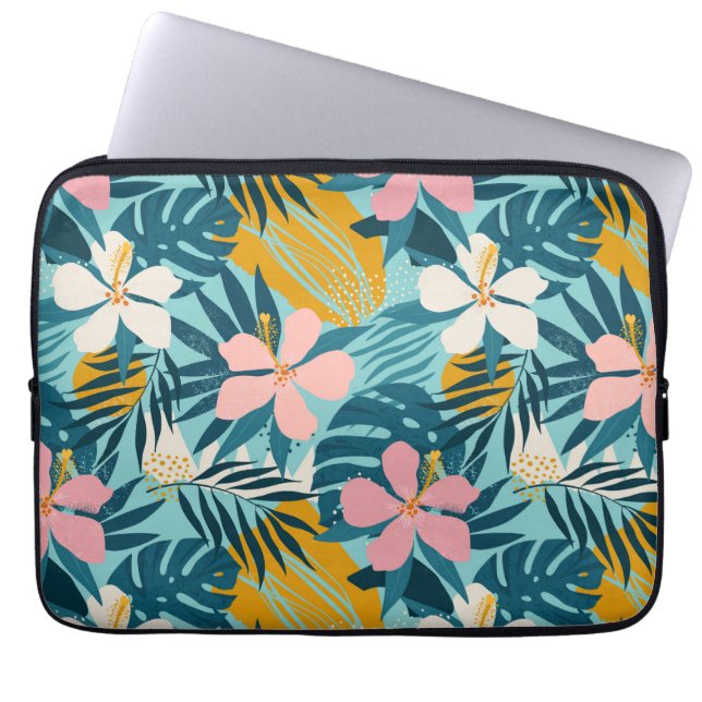 Tropisch Hibiscus Floral Pattern Laptop Sleeve (Voorkant)