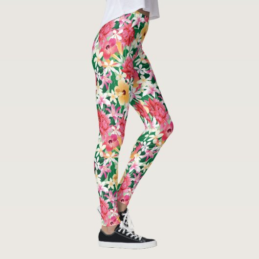 Tropisch Hibiscus Floral Pattern Leggings (Rechts)