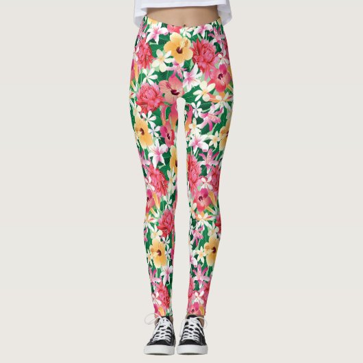 Tropisch Hibiscus Floral Pattern Leggings (Voorkant)