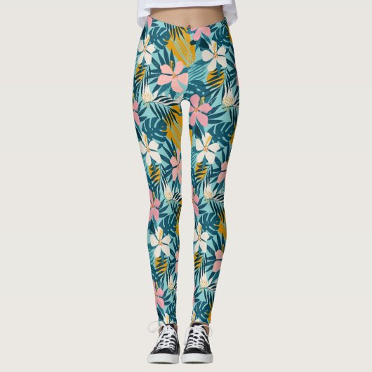 Tropisch Hibiscus Floral Pattern Leggings (Voorkant)