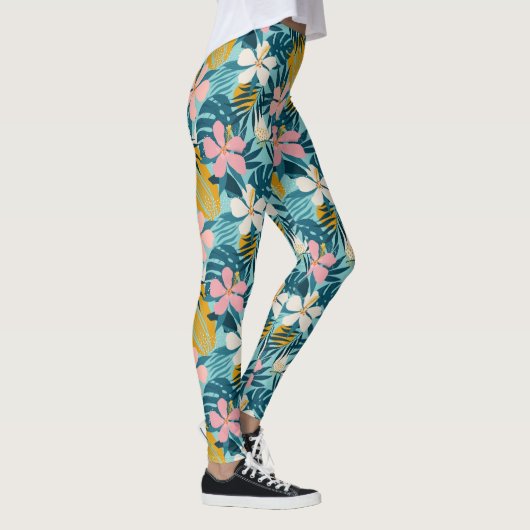 Tropisch Hibiscus Floral Pattern Leggings (Rechts)