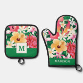 Tropisch Hibiscus Floral Pattern Ovenwant & Pannenlap Set (Voorkant)