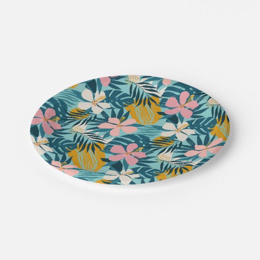 Tropisch Hibiscus Floral Pattern Papieren Bordje (Gekanteld)