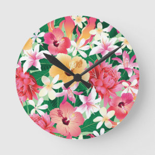 Tropisch Hibiscus Floral Pattern Ronde Klok