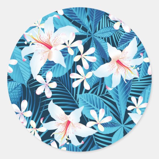Tropisch Hibiscus Floral Pattern Ronde Sticker (Voorkant)