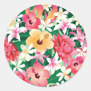 Tropisch Hibiscus Floral Pattern Ronde Sticker