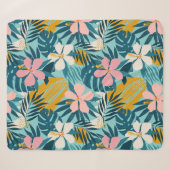 Tropisch Hibiscus Floral Pattern Sherpa Deken (Voorkant (horizontaal))