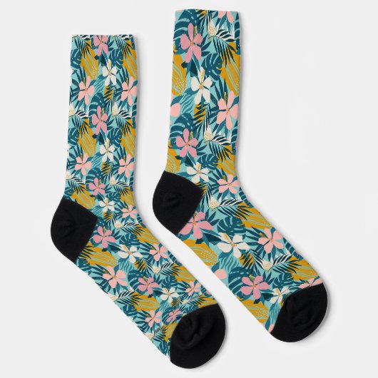 Tropisch Hibiscus Floral Pattern Sokken (Rechts)