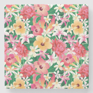 Tropisch Hibiscus Floral Pattern Stenen Onderzetter