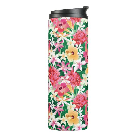 Tropisch Hibiscus Floral Pattern Thermosbeker (Gedraaid links)