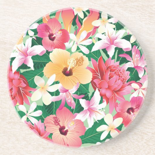 Tropisch Hibiscus Floral Pattern Zandsteen Onderzetter (Voorkant)