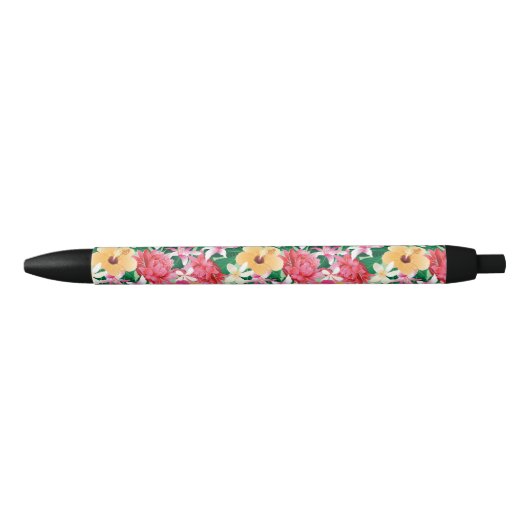 Tropisch Hibiscus Floral Pattern Zwarte Inkt Pen (Voorkant)
