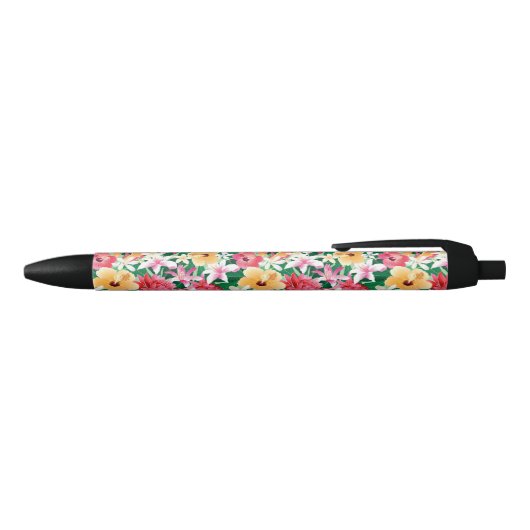 Tropisch Hibiscus Floral Pattern Zwarte Inkt Pen (Bovenkant)