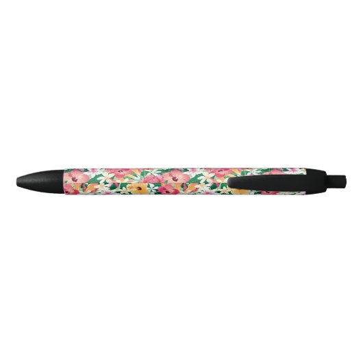 Tropisch Hibiscus Floral Pattern Zwarte Inkt Pen (Achterkant)