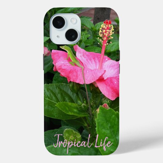 Tropisch Hibiscus Flower Anole Lizard Aangepast Case-Mate iPhone Case (Achterkant)