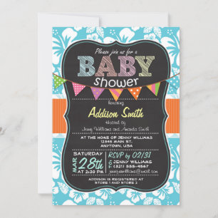 Tropisch Hibiscus Flower Chalkboard Baby shower Kaart