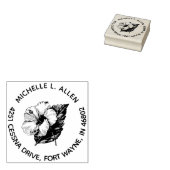 Tropisch Hibiscus Flower Round-adres Rubberstempel (Gestempeld)