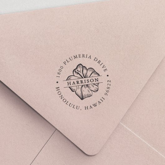 Tropisch Hibiscus Flower Round-adres Zelfinktende Stempel