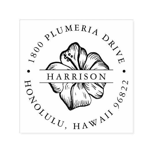 Tropisch Hibiscus Flower Round-adres Zelfinktende Stempel (Design)