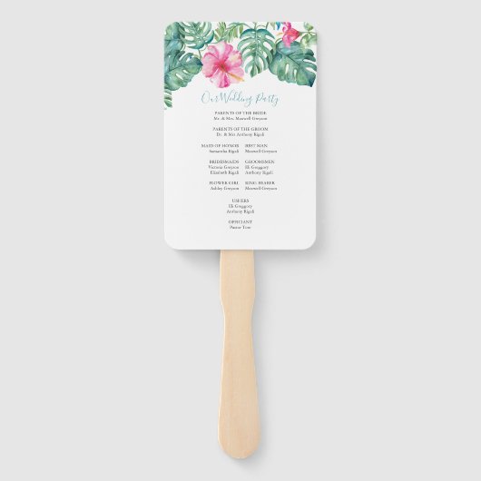 Tropisch Hibiscus Flower Wedding Programme Fan Handwaaier (Achterkant)