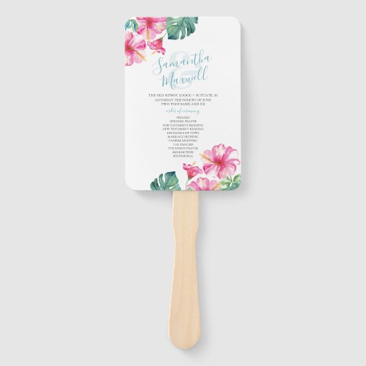 Tropisch Hibiscus Flower Wedding Programme Fan Handwaaier (Voorkant)