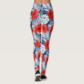 Tropisch Hibiscus Flowers Ferns Red White Leggings (Achterkant)