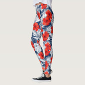 Tropisch Hibiscus Flowers Ferns Red White Leggings (Links)