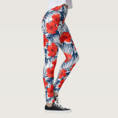 Tropisch Hibiscus Flowers Ferns Red White Leggings (Rechts)