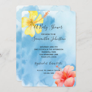 Tropisch Hibiscus Flowers Waterverf Baby shower Kaart