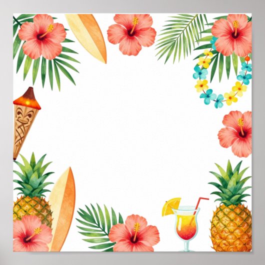 Tropisch Hibiscus Frame Aloha Sfeer Poster (Voorkant)