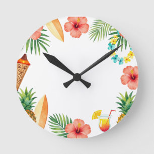 Tropisch Hibiscus Frame Aloha Sfeer Ronde Klok