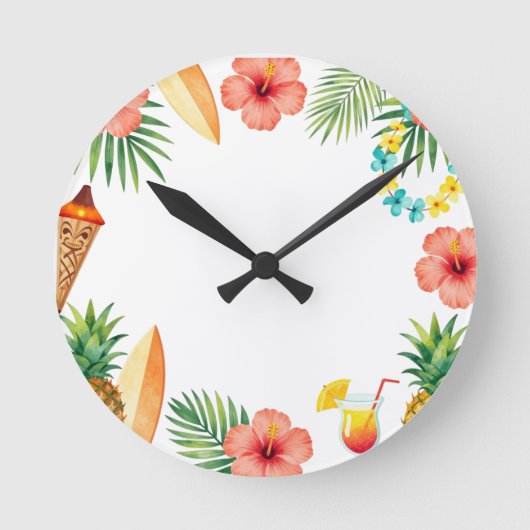 Tropisch Hibiscus Frame Aloha Sfeer Ronde Klok (Voorkant)