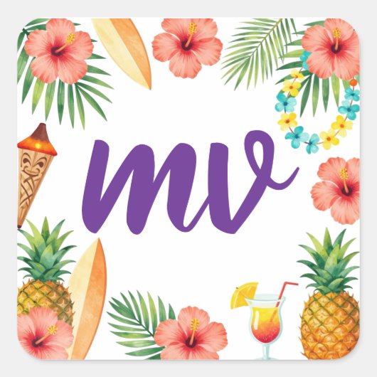 Tropisch Hibiscus Frame Aloha Sfeer Vierkante Sticker (Voorkant)