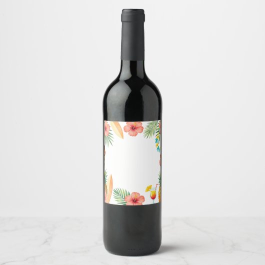 Tropisch Hibiscus Frame Aloha Sfeer Wijn Etiket (Voorkant)